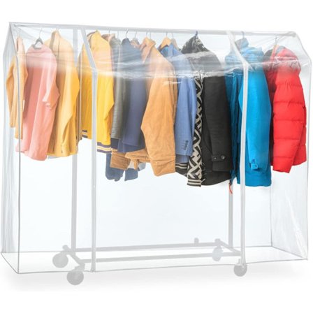 Stort støvtæt beskyttelsescover til tøjstativ, let at åbne og lukke, transparent, ekstra bredt 180 cm