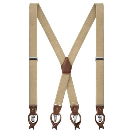 Vexel | Zandkleurige X-vormige Bretels met Diamantpatroon voor mannen - Bretels met clips