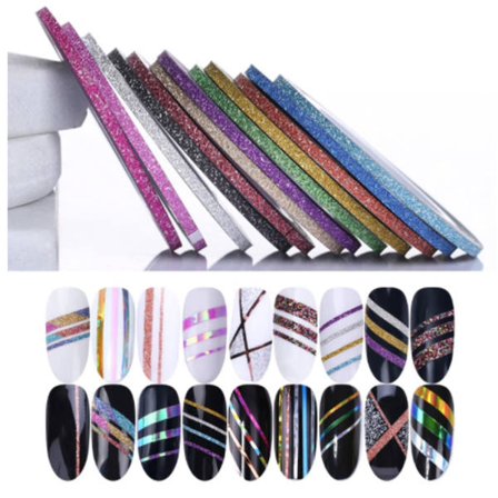 Glitter Striping tape, negle tape, negle dekorationer - 5 stk