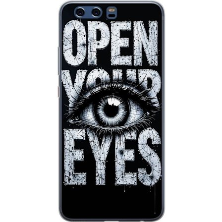 Kompatibelt Mobildeksel til Huawei Huawei P10 Mørk typografisk illustrasjon med øye og teksten Open Your Eyes, sterk kontrast og rå kunstnerisk gat