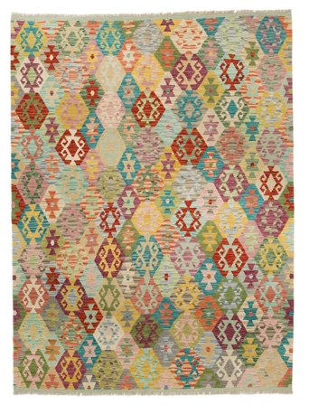 Tkany Ręcznie Kilim Afgan Old Style Dywan 188X253 Wełniany Ciemny Żółty/Pomarańczowy