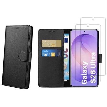 Samsung Galaxy S26 ULTRA - Musta Lompakkokotelo Magneettisuljenta ja Korttitila, 2 Karkaistua Lasi Phonillico
