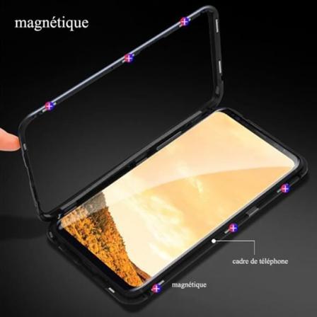 Magnetisk etui til Samsung Galaxy S10 Bumper i hærdet glas, sort gennemsigtigt telefoncover