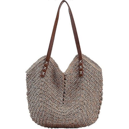 Stråveske for kvinner, sommerstrandveske, myk vevd tote bag, stor rotting skulderveske for ferie