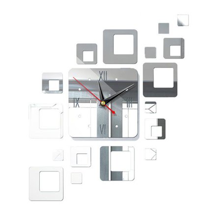Modern 3D stor väggklocka Spegel Yta klistermärke Art Decor Room Silver