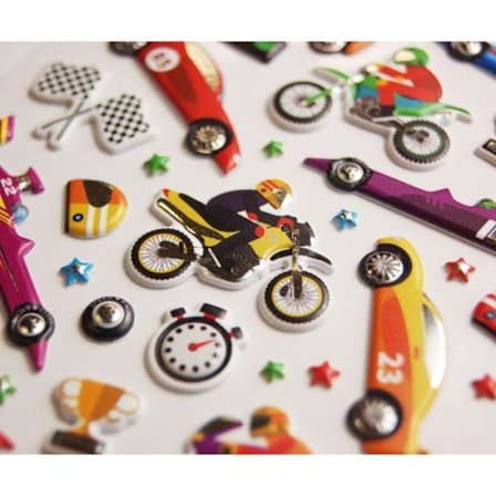 Uudelleenkäytettävät tarrat - 3D-reliefi - Autot ja moottoripyörät