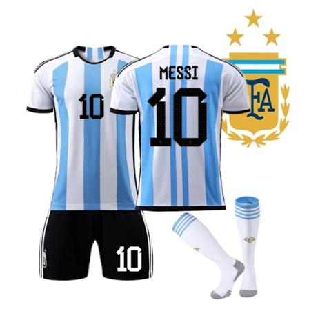 Messi #10 Champions Argentina Hjemme Fodboldtrøje 2223 World Cup Fodbold Træningstøj Kids 24(130-140cm)