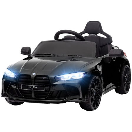 Rootz BMW M4 Kids Elbil - Ride-On Legetøj - Batteridrevet køretøj - Fjernbetjeningsbetjent - Glødende lys - Lyde - Sort - 108cm x 69,5cm x 51cm