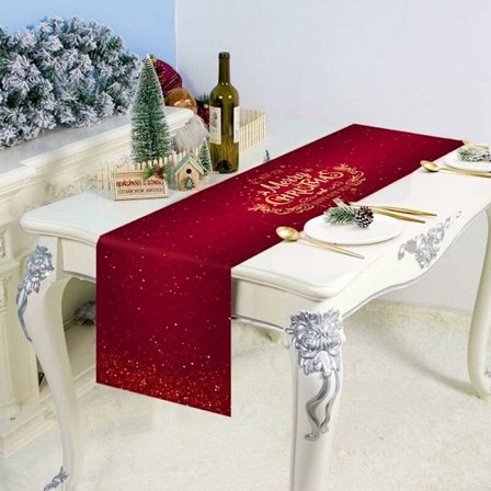 Julebordløber, lang vandtæt rød Oxford julemiddagsdug og bordløbere 180 x 34 cm, rektangulære julebordløbere fane