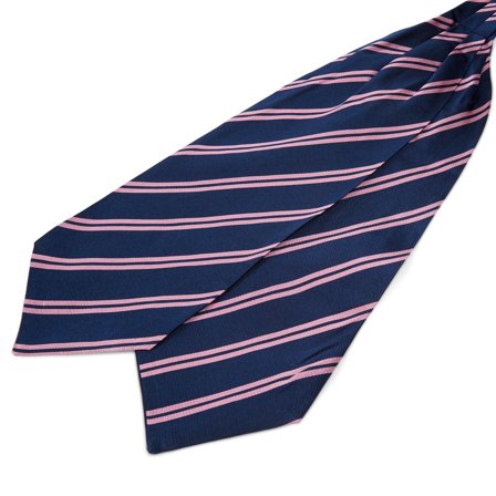 Pink Twin Stripe Navy Silk Cravat for Men - Cravats