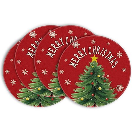 Sæt med 4 runde dækkeservietter, jule-runde dækkeservietter, atmosfæredekoration til spisestuen, bordmåtter - 14
