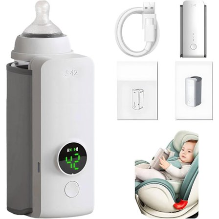 Bærbar flaskevarmer for babyer, trådløs USB-flaskevarmer for babyer, bærbar reiseflaskevarmer for babyer 6000mAh, 48 timers isolasjon