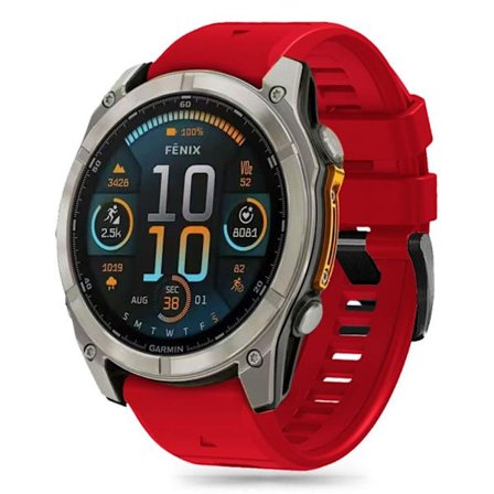 Tech-Protect Silicone Line Watch Strap for Garmin Fenix 6X/7X/8 etc - Red