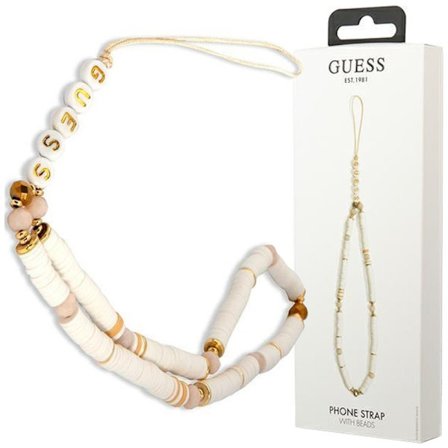 Gjett anheng GUSTPEARW telefonrem hvit/hvit Heishi Beads