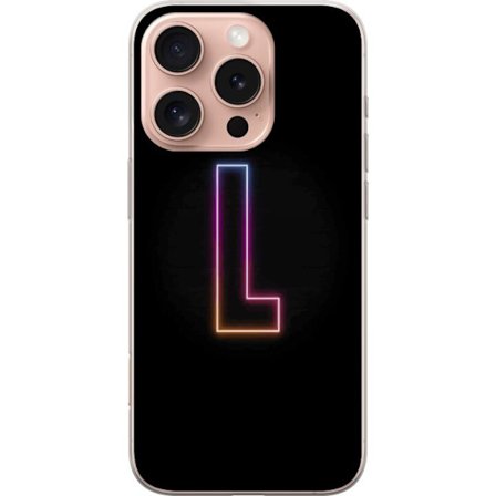 Yhteensopiva Puhelinkuori Apple Apple iPhone 16 Pro Minimaalinen neonkirjain L pehmeästi vaihtuvassa värivalossa mustaa taustaa vasten, puhdas graaf