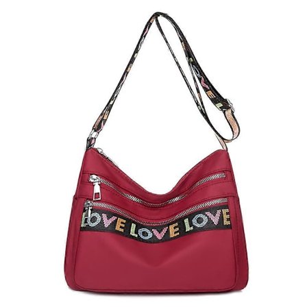 Dam Lettertryck Dragkedja Casual Mode Trendig Axelväska Justerbar Rem Messenger Bag Crossbody-väska