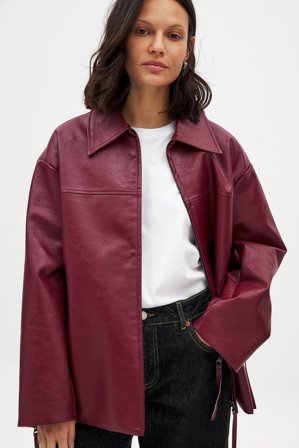 NA-KD PU-Jacke mit Reißverschluss - Kunstlederjacken - Burgundy - EU 40