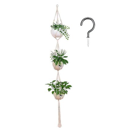 3-vånings 70" Macrame-växtupphängning inomhus utomhus hängande växtkorg hängande planteringsställ blomkrukor för dekorationer - bomullsrep, 4 ben