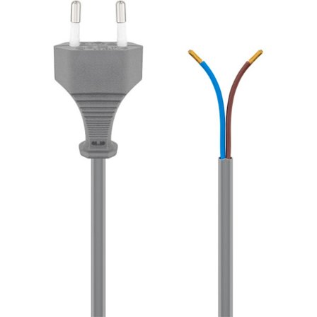 Kabel med euro-stik til montering, 1,5 m, grå