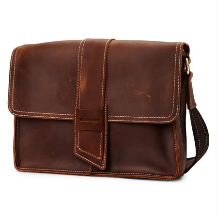 Sacoche en cuir marron foncé aspect vintage pour hommes - Sacs en cuir