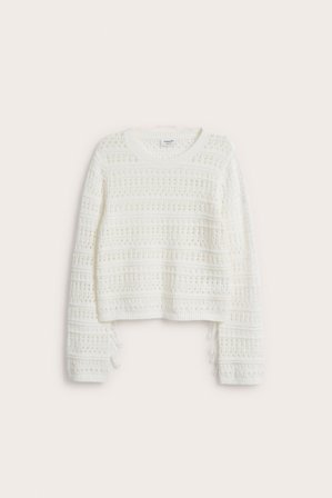 Kappahl | Sweter z ażurowej dzianiny, z frędzlami | Offwhite