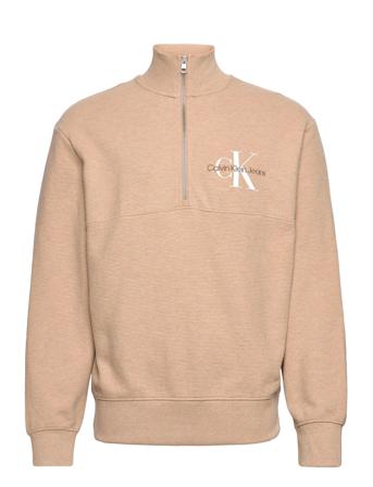 Monologo Waffle Half Zip Hwk Knitwear Half Zip Pullover Beige Calvin Klein Jeans