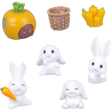 7 st Mini Kaninfigurer, Kanin Morots Hus Litet Hus, C