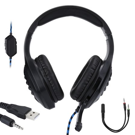 Headset J1 Hörlurar med huvudband Typ Gaming Hörlurar 50mm Stereohögtalare med MIC Svart och Blå