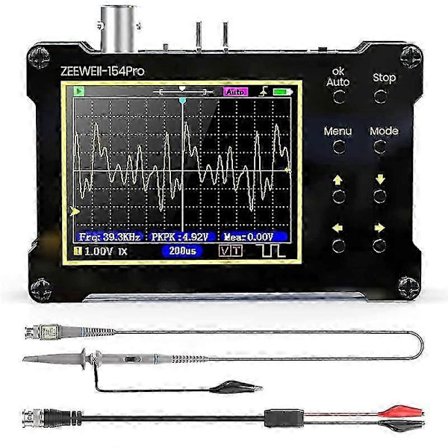 Digitalt oscilloskop, 14 typer måling, 40MSa/S samplingsfrekvens, 18MHz båndbredde, 2.4In LCD-skjerm med 10X, 100X probe js