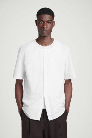 COS Herren Kragenloses Hemd Aus Pima-Baumwolle - Weiss