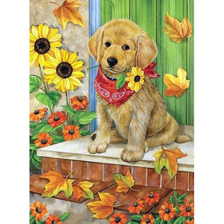 5D Diamantmålning Solros Valp DIY Full Diamant Dekorativ