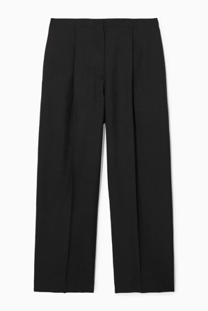 COS Women's Relaxed Wool Wide Leg Trousers in Black