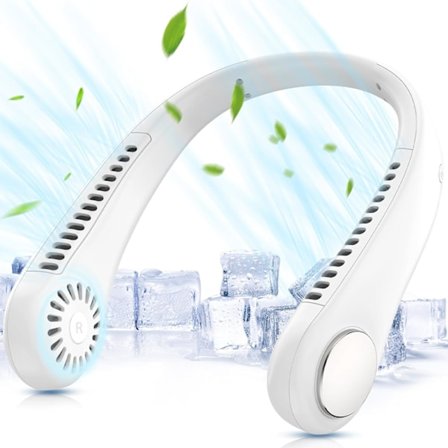 Nakkefifte, bærbar håndfri bladløs minififte med 360° kjølende luftstrøm, hvit