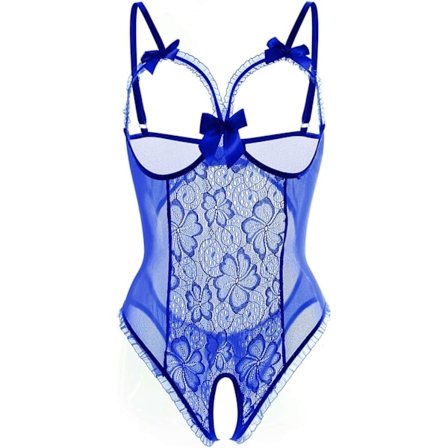 gerie Naisten Yksikokoinen Teddy-Alusasu Seksikäs Bodysuit Pitsi Yöpaita Sininen Keskikoko
