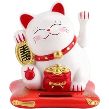 Solcelledrevet lykkekatt - Japansk lykkekatt - Lykke og rikdom - Hvit