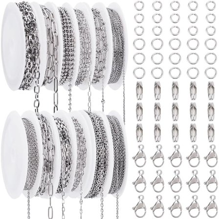 12 ruller 32M/105 fod kabelkæde rulle sølv perlekæde bulk rustfrit stål vævet kugle perle venetiansk led kontaktkæder kit til