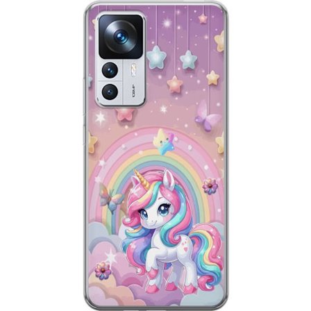 Kompatibel Mobilcover til Xiaomi 12T Magisk enhjørning med regnbue manke, stjerner og sommerfugle mod en pastelfarvet himmel med skyer