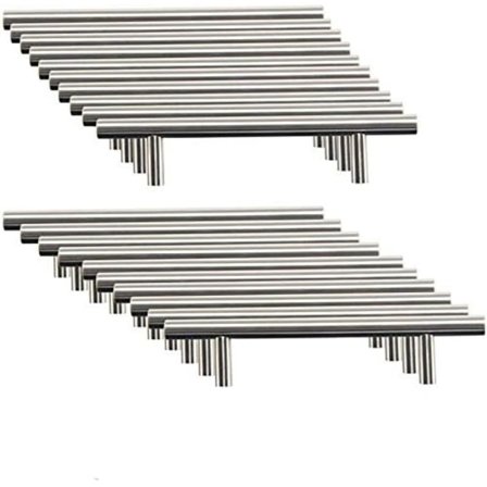 20 x Køkkenmøbelhåndtag i rustfrit stål, 96 mm hulfstand, børstet stål T-håndtag til skabslåge