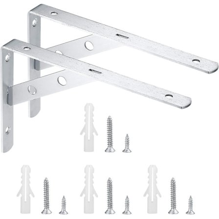 2 stk. veggfester, veggmonterte hyllefester, konsollvinkelstøtte, kraftig feste, 90 graders metallveggvinkel - 200x135 mm