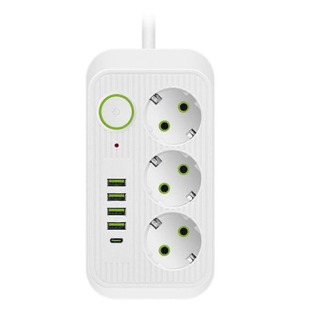 Vit 2M EU Grenuttag Förlängningssladd med USB-C Snabbladdningsportar[YDE]