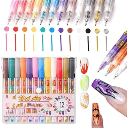 Neglekunstblyanter - 12-fargersett - 0,5 mm fin spiss akrylblyanter