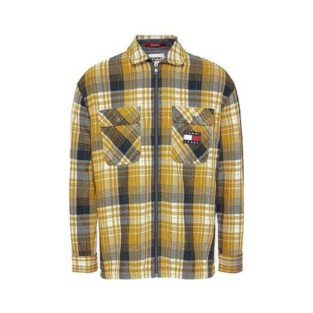 Tommy Jeans Check Zip Overshirt , Geel , Heren , Maat: S