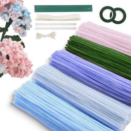 MDUG 400 deler piperenser håndverk blå lilla rosa grønn DIY blomsterlaging inkluderer piperensere blomstertape støvbærere og bånd kreativt håndverk