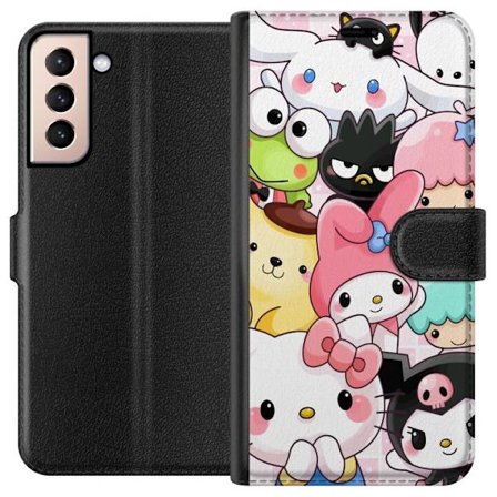 Kompatibelt Lommeboketui til Samsung Galaxy S21 Tett mønster av søte figurer med store øyne i ulike farger og uttrykk med LABUBU-tekst