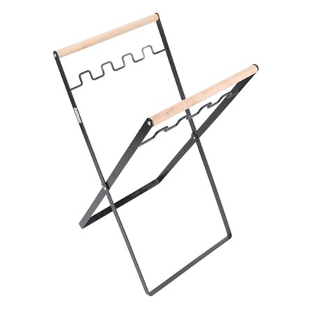 Sammenleggbar bærbar søppelsekkholder med gummihåndtak i tre og jernramme for innendørs og utendørs bruk, svart