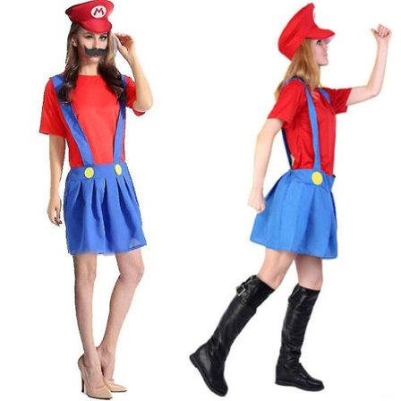 Super Mario Bros Unisex Vuxen & Barn Cosplay Maskeraddräkt Outfit Kostym Dam Luigi L
