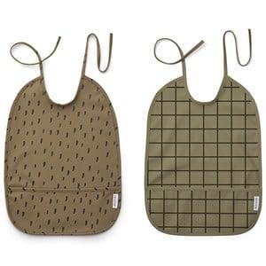 Liewood Lai bib print - 2 pack Check/graphic stroke khaki mix One Size - Baby feeding - One size - Green - Junge