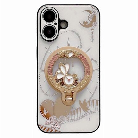Magnetiskt Skal med Ställ för iPhone 16 TPU+PC Rhinestone Dekorerat Mobilskal - Vit
