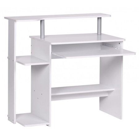 Rootz moderne computerbord med pc-hylde - Hjemmekontor - Tidløst design - Tastaturudtræk - Hvid - 94 cm x 90,5 cm x 48,5 cm - Generøs bordplade - Inte