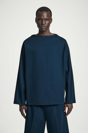 COS Men's Oversized Boat Neck Cotton Top in Blue